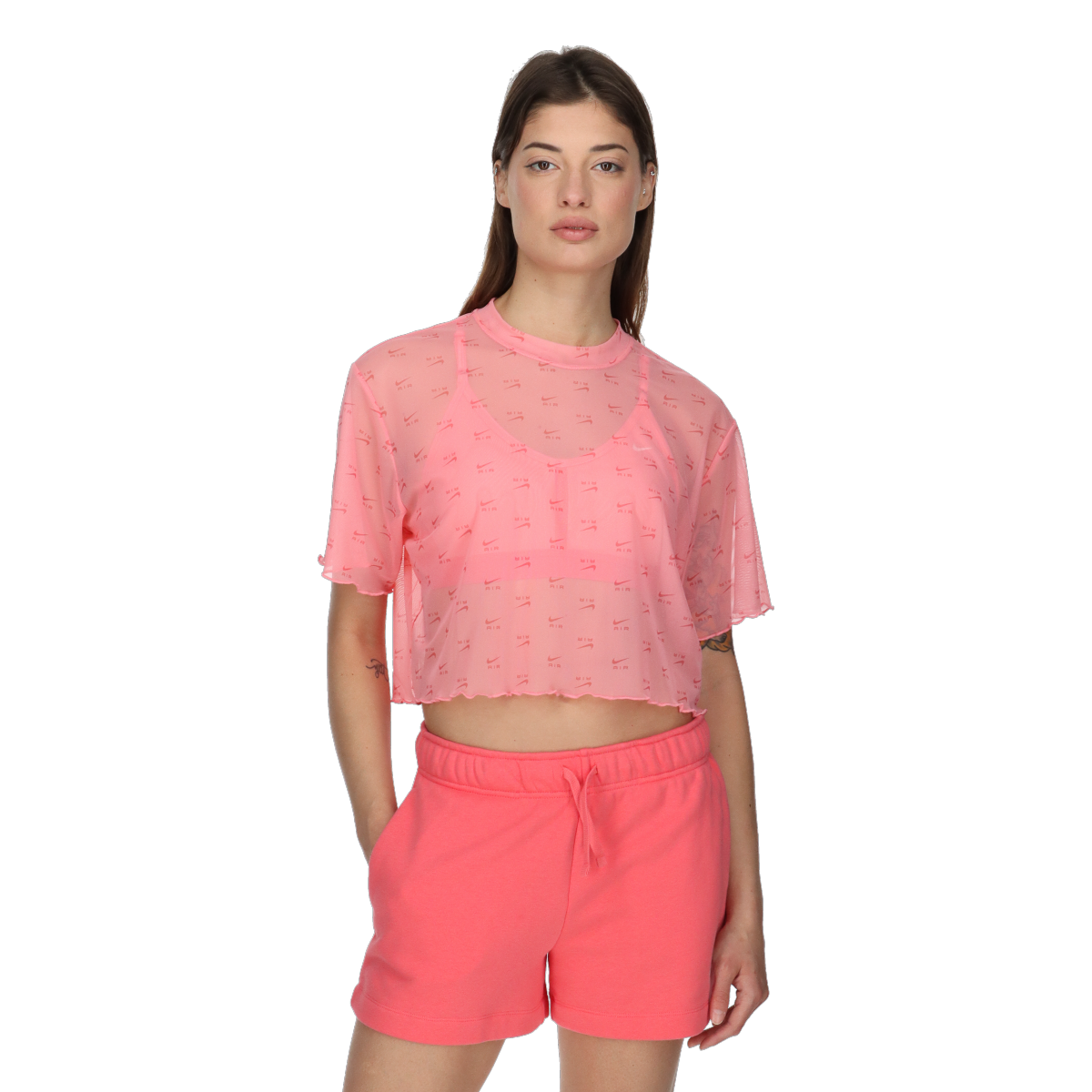 W NSW AIR AOP MESH SS CROP TOP