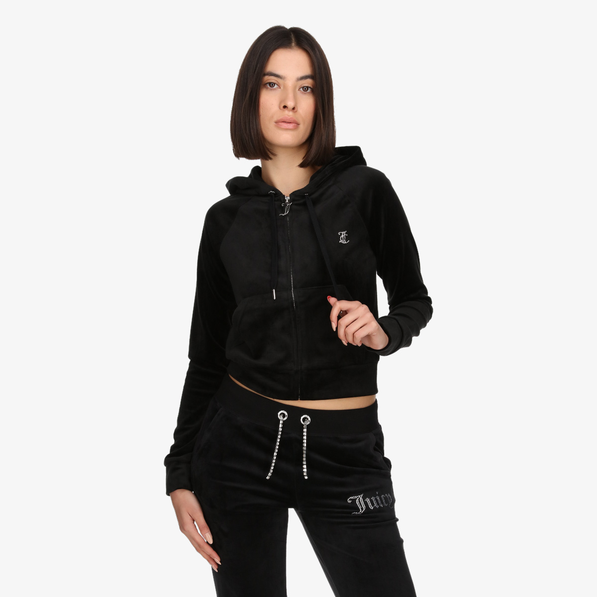 juicy Juicy Couture Hanorac BLACK DIAMANTE VELOUR ZIP-THROUGH HOODIE