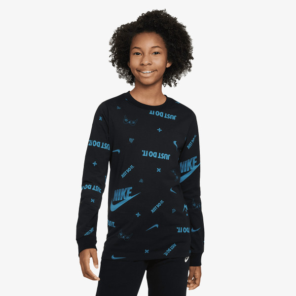 NIKE Tricou maneca lunga K NSW LS TEE BRAND MARK AOP HO 