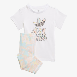 adidas Trening MARBLE PRINT TEE DRESS AND TIGHTS 